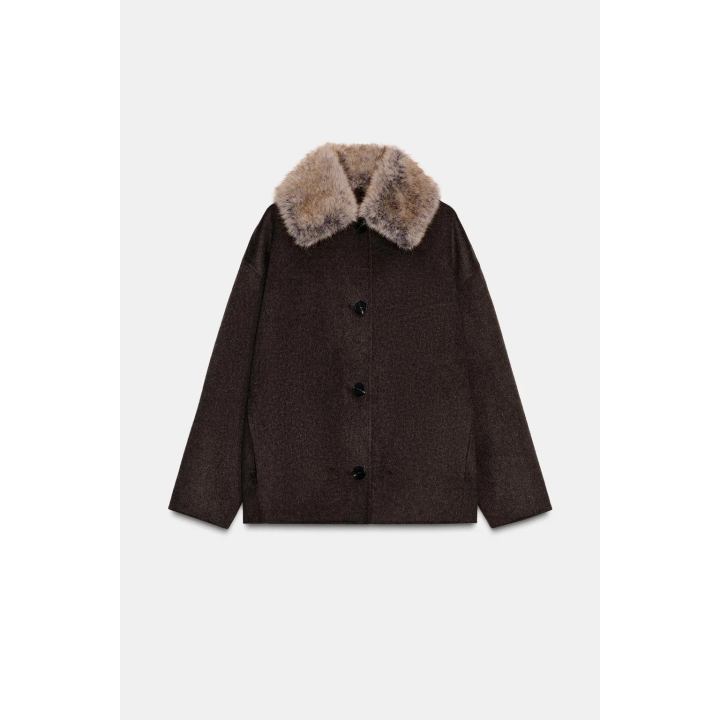 ПАЛЬТО ИЗ ШЕРСТИ С ВОРОТНИКОМ ИЗ ИСКУССТВЕННОГО МЕХА