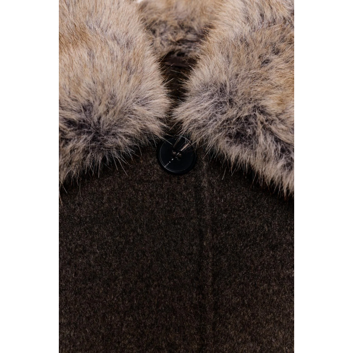 ПАЛЬТО ИЗ ШЕРСТИ С ВОРОТНИКОМ ИЗ ИСКУССТВЕННОГО МЕХА