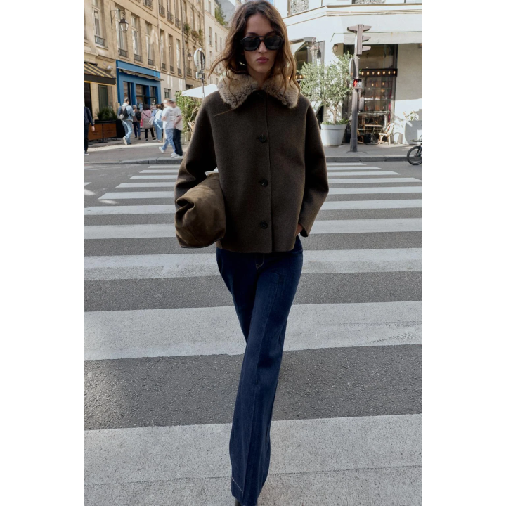 ПАЛЬТО ИЗ ШЕРСТИ С ВОРОТНИКОМ ИЗ ИСКУССТВЕННОГО МЕХА