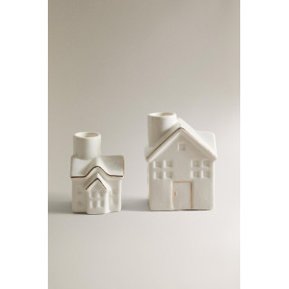 Рождественский свечной подсвечник из керамики с деталями на крыше