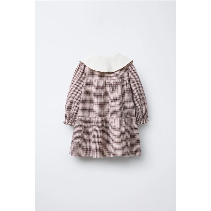 ПЛАТЬЕ В КЛЕТКУ С ВЫШИТЫМ ВОРОТНИКОМ