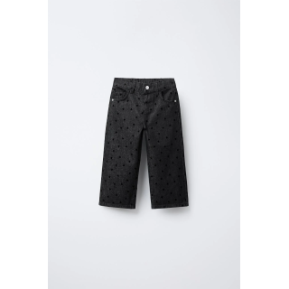 ДЖИНСЫ WIDE LEG С СЕРДЕЧКАМИ И ФЛОКОВЫМ ПОКРЫТИЕМ