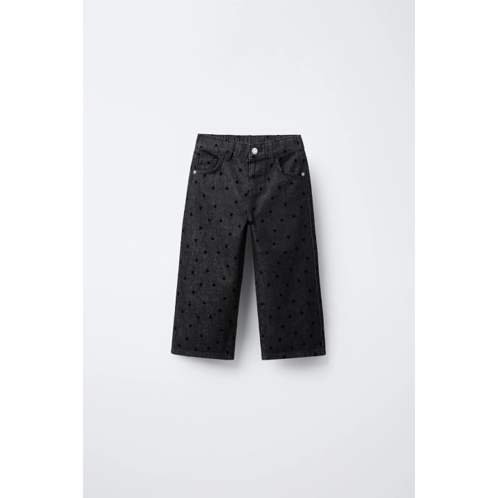 ДЖИНСЫ WIDE LEG С СЕРДЕЧКАМИ И ФЛОКОВЫМ ПОКРЫТИЕМ