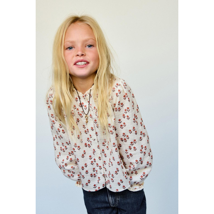 РУБАШКА С ЦВЕТАМИ И КРУЖЕВОМ