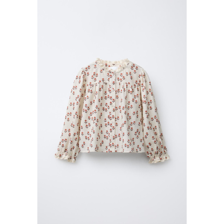 РУБАШКА С ЦВЕТАМИ И КРУЖЕВОМ