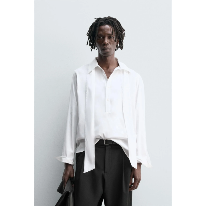 РУБАШКА С БАНТОМ ИЗ СТРУЯЩЕЙСЯ ТКАНИ