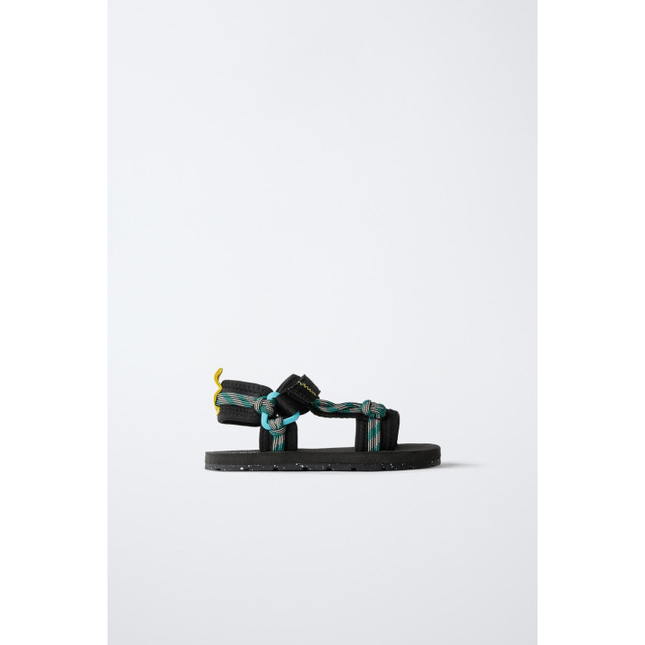 Сандалии с текстильными ремешками и веревочными деталями