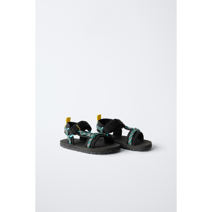 Сандалии с текстильными ремешками и веревочными деталями