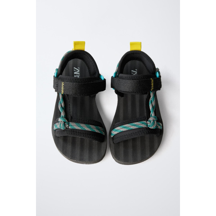 Сандалии с текстильными ремешками и веревочными деталями