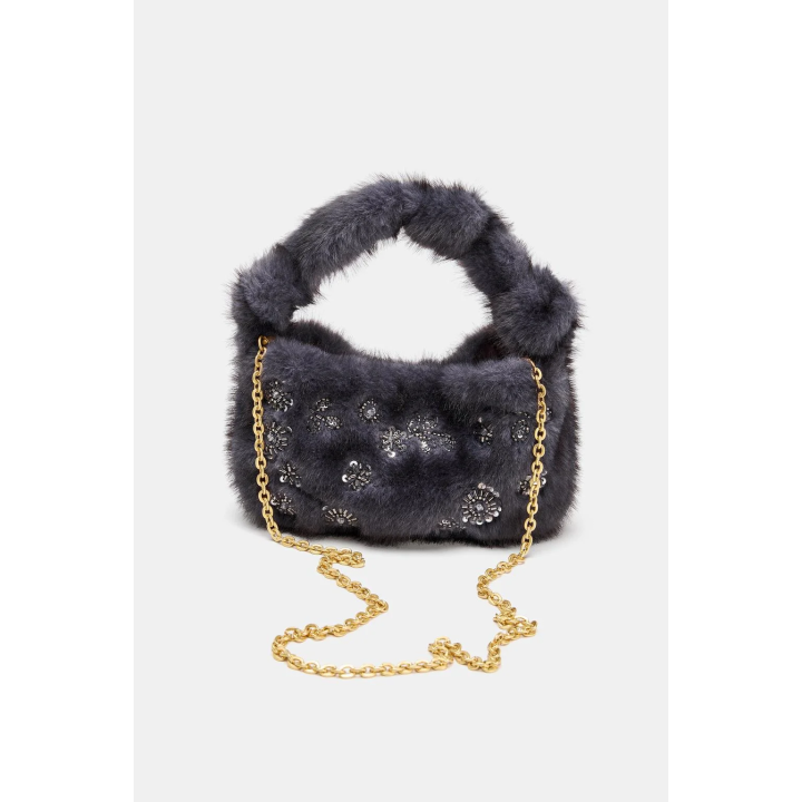 МИНИ-СУМКА С БЛЕСТЯЩЕЙ ОТДЕЛКОЙ ПОД МЕХ