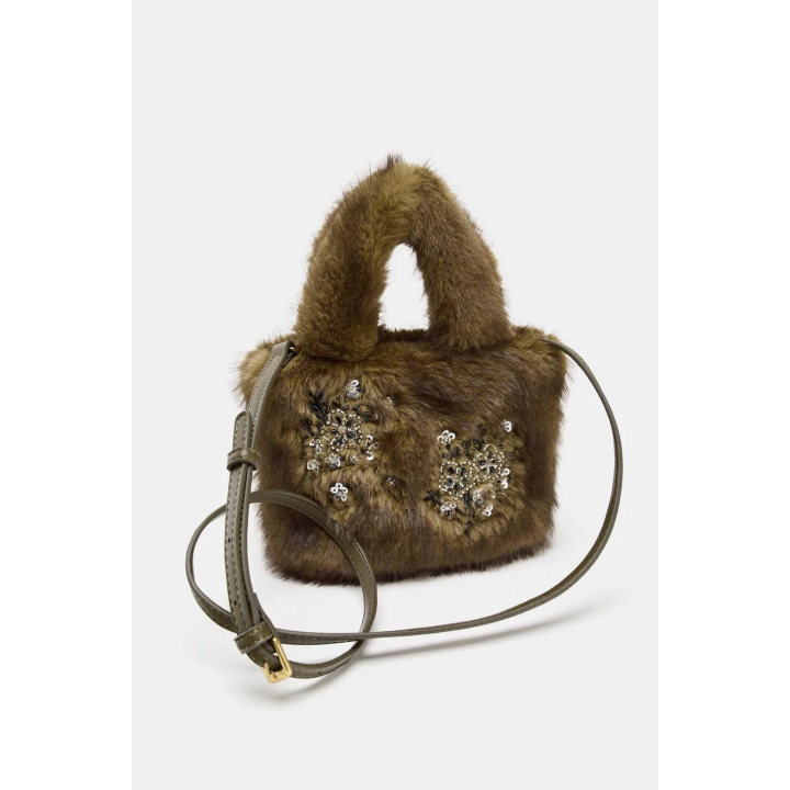 СУМКА ИЗ ИСКУССТВЕННОГО МЕХА С БЛЕСТКАМИ
