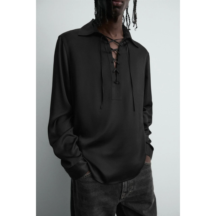 РУБАШКА-ПОЛО СВОБОДНОГО КРОЯ СО ШНУРКОМ