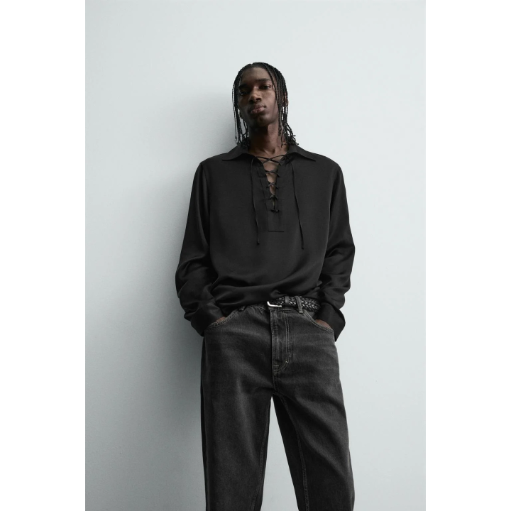 РУБАШКА-ПОЛО СВОБОДНОГО КРОЯ СО ШНУРКОМ