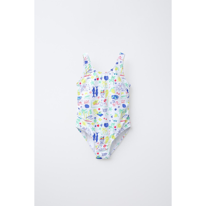 6-14 лет/ купальник с пляжным принтом