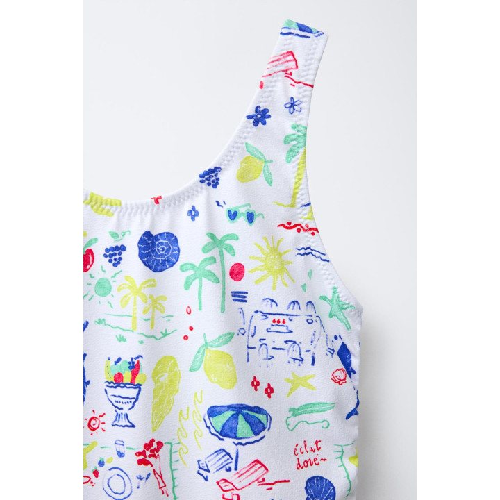 6-14 лет/ купальник с пляжным принтом