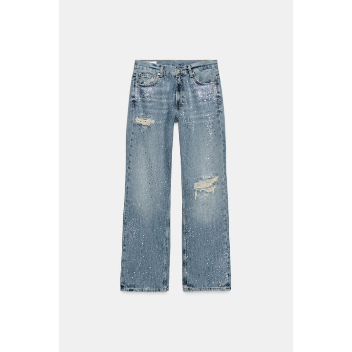 Джинсы trf с разрывами и камнями сваровски