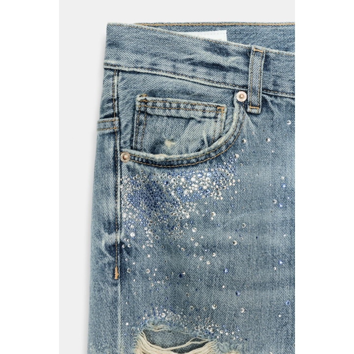 Джинсы trf с разрывами и камнями сваровски