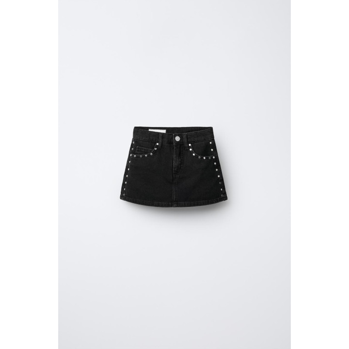 ДЖИНСОВАЯ ЮБКА-ШОРТЫ С ЗАКЛЕПКАМИ