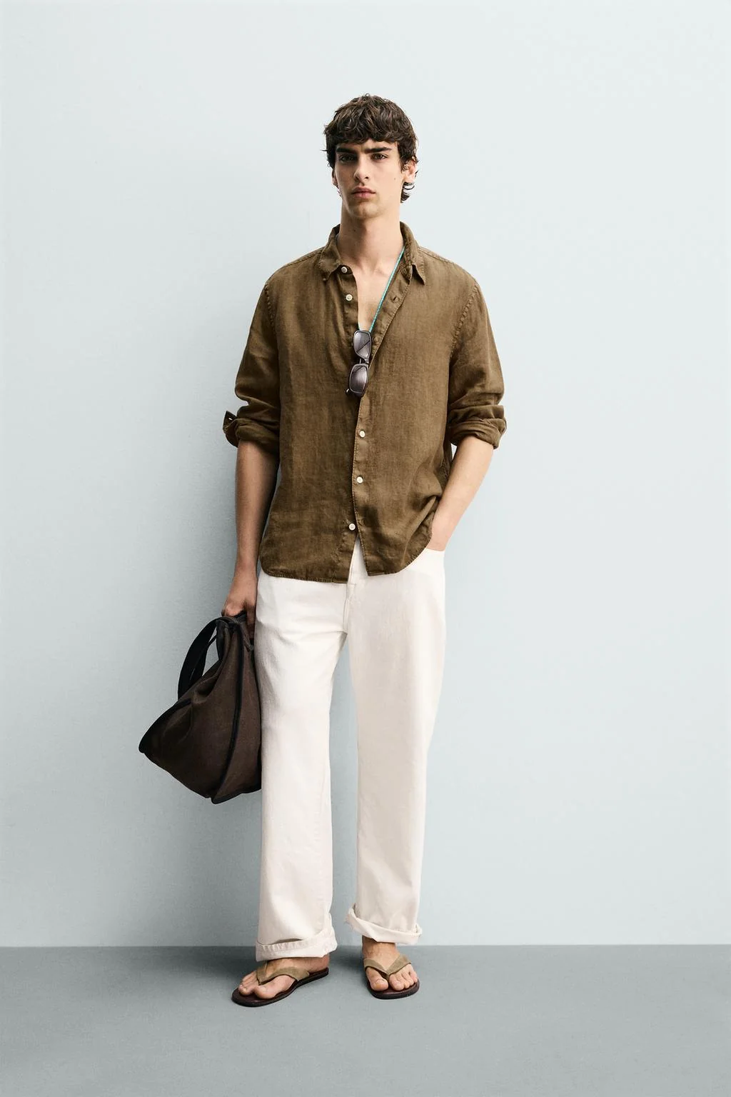 СТИРАНАЯ РУБАШКА ИЗ 100% ЛЬНА — Однотонные