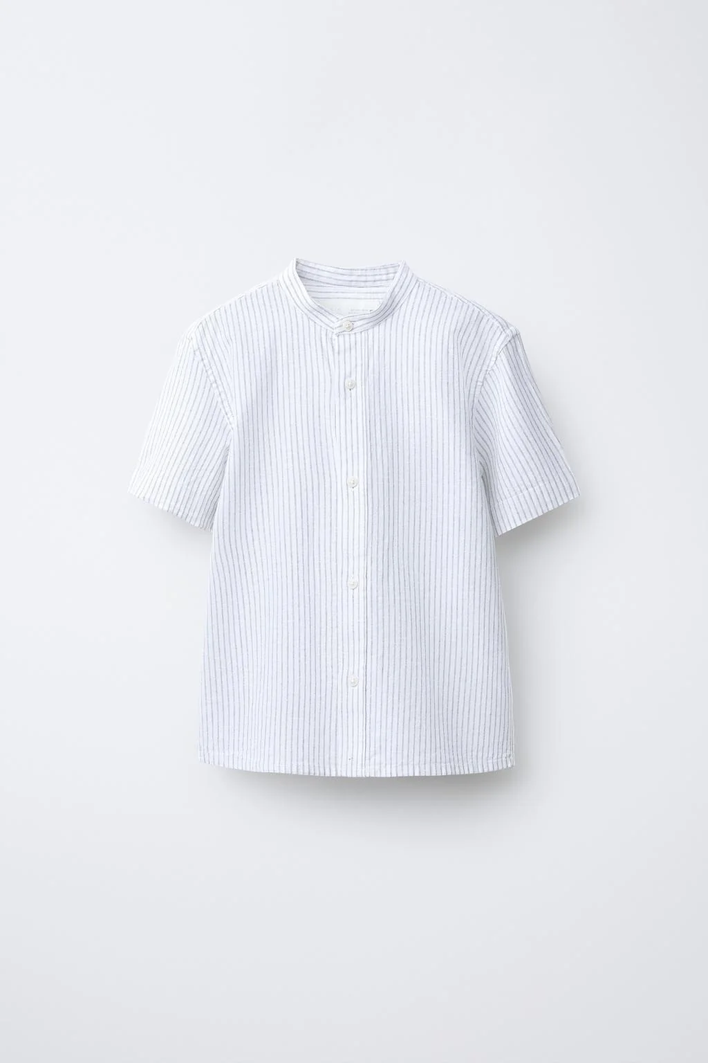 Полосатая хлопковая и льняная рубашка с стойкой