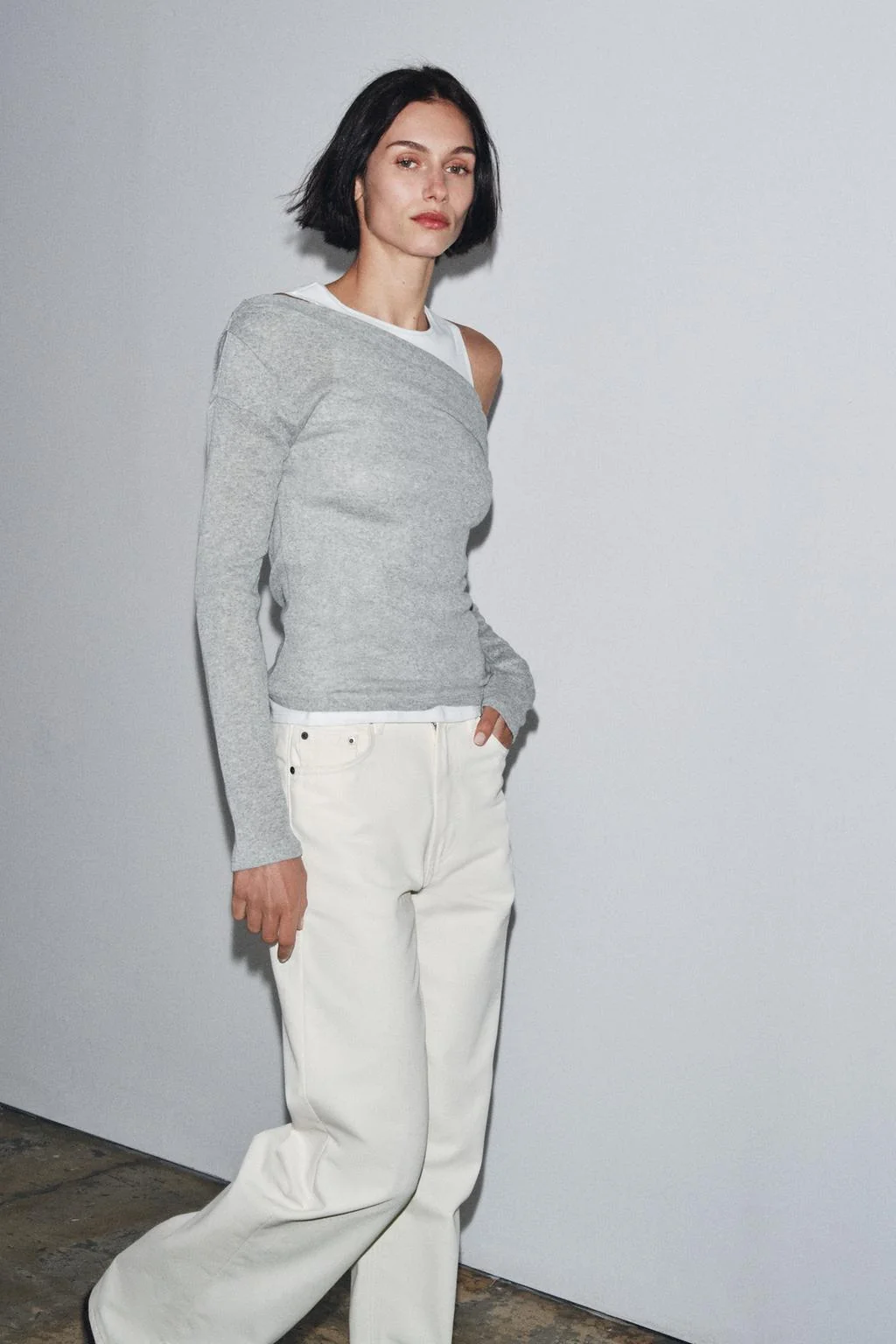 Асимметричная футболка с эффектом наслоения — С длинным рукавом