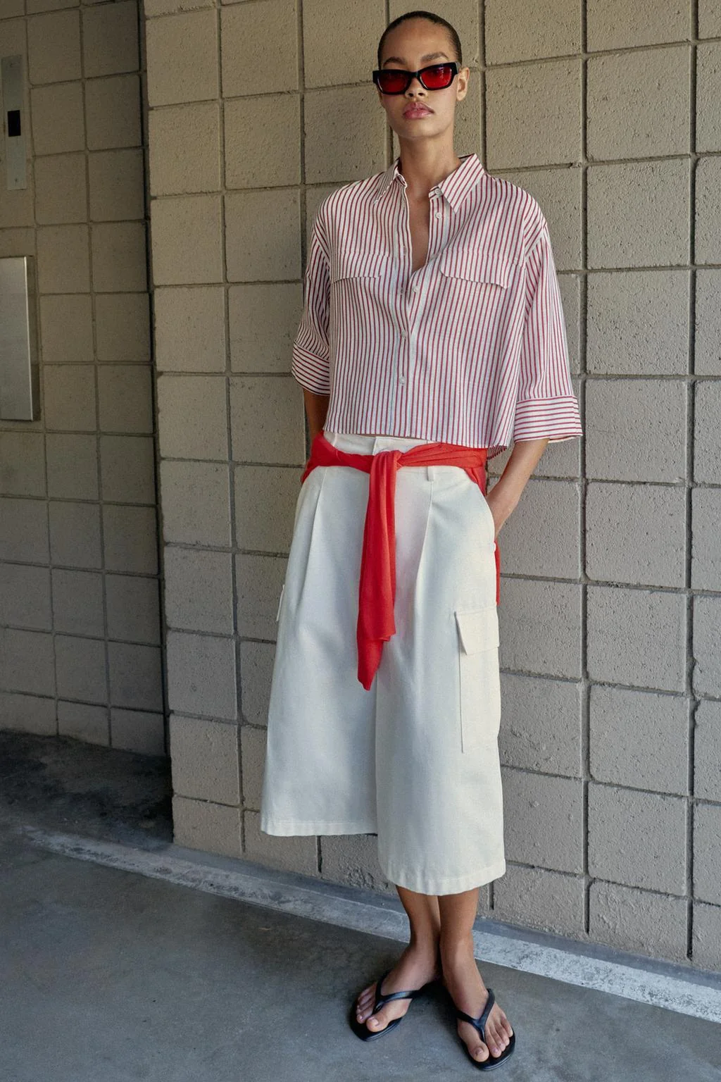 Рубашка в полоску из льняной смеси