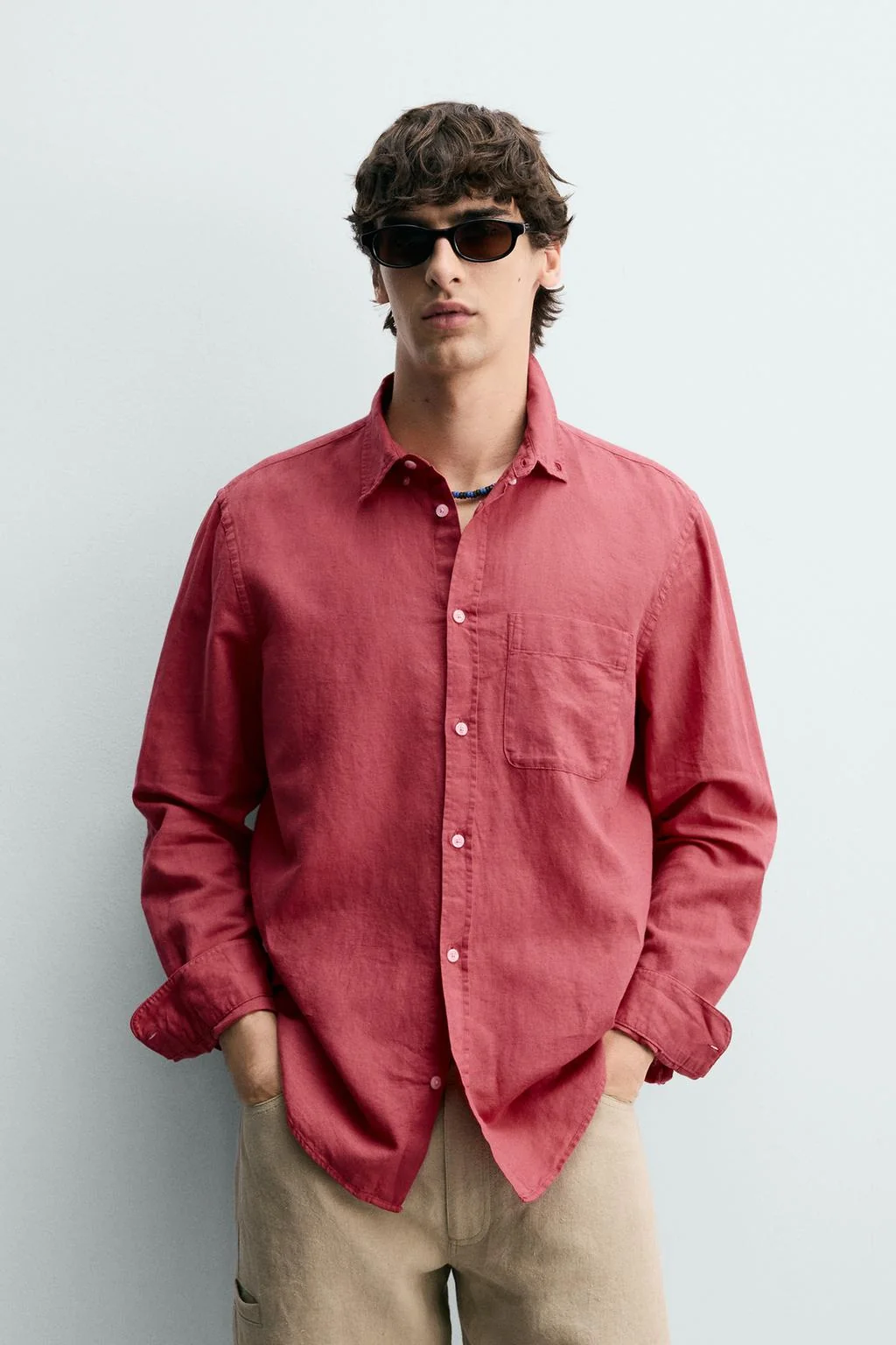 Рубашка regular fit из льна и хлопка