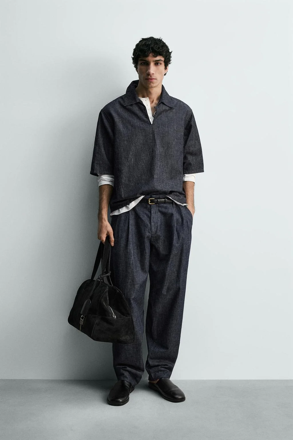 Деним поло оверсайз — Деним