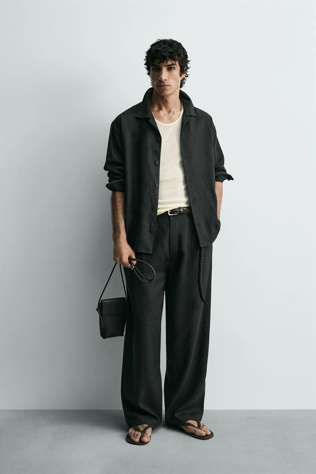 Рубашка оверсайз из льна и вискозы — Однотонные