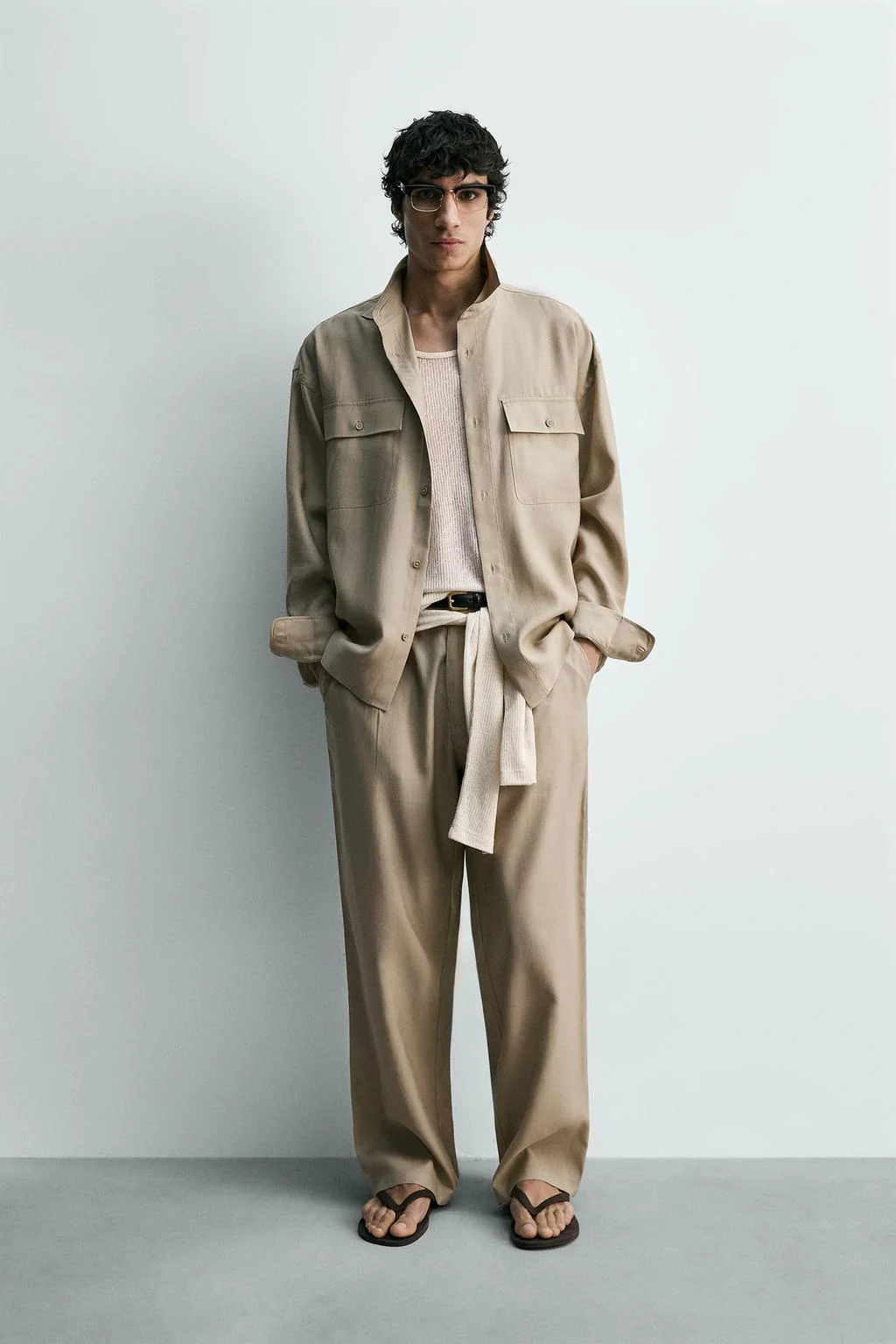 Свободная рубашка с карманами — Однотонные