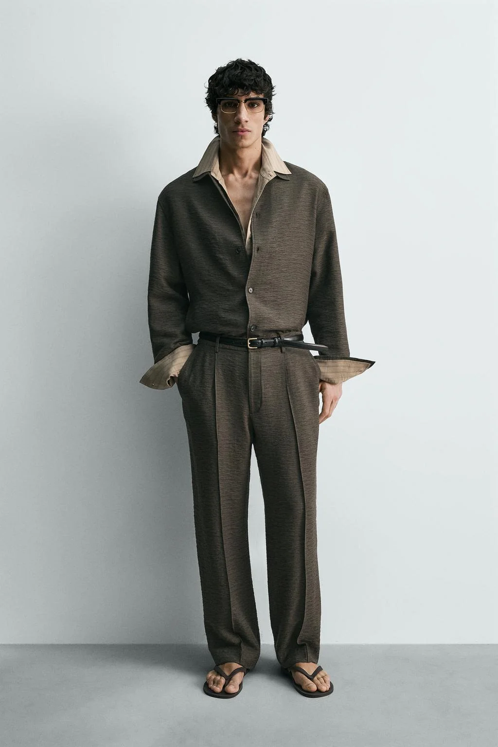 Текстурные широкие брюки со складками — Со складками