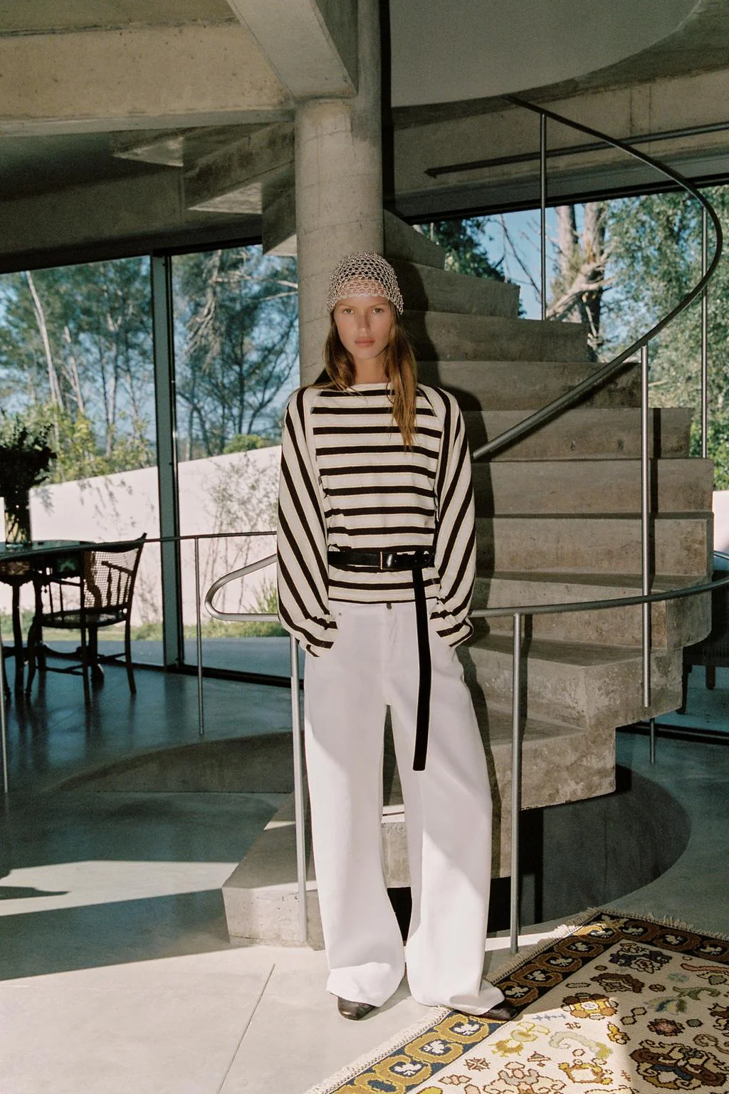 Полосатая хлопковая и льняная футболка