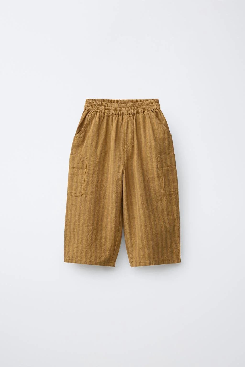 Хлопково-льняные карго-брюки в полоску — Однотонные