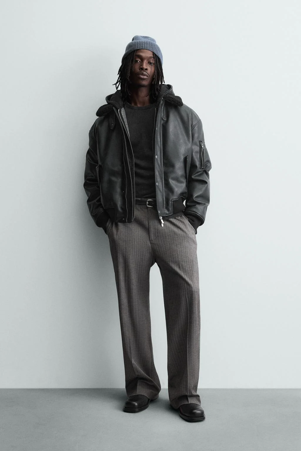 Куртка с эффектом кожи и съёмным воротником — Под кожу