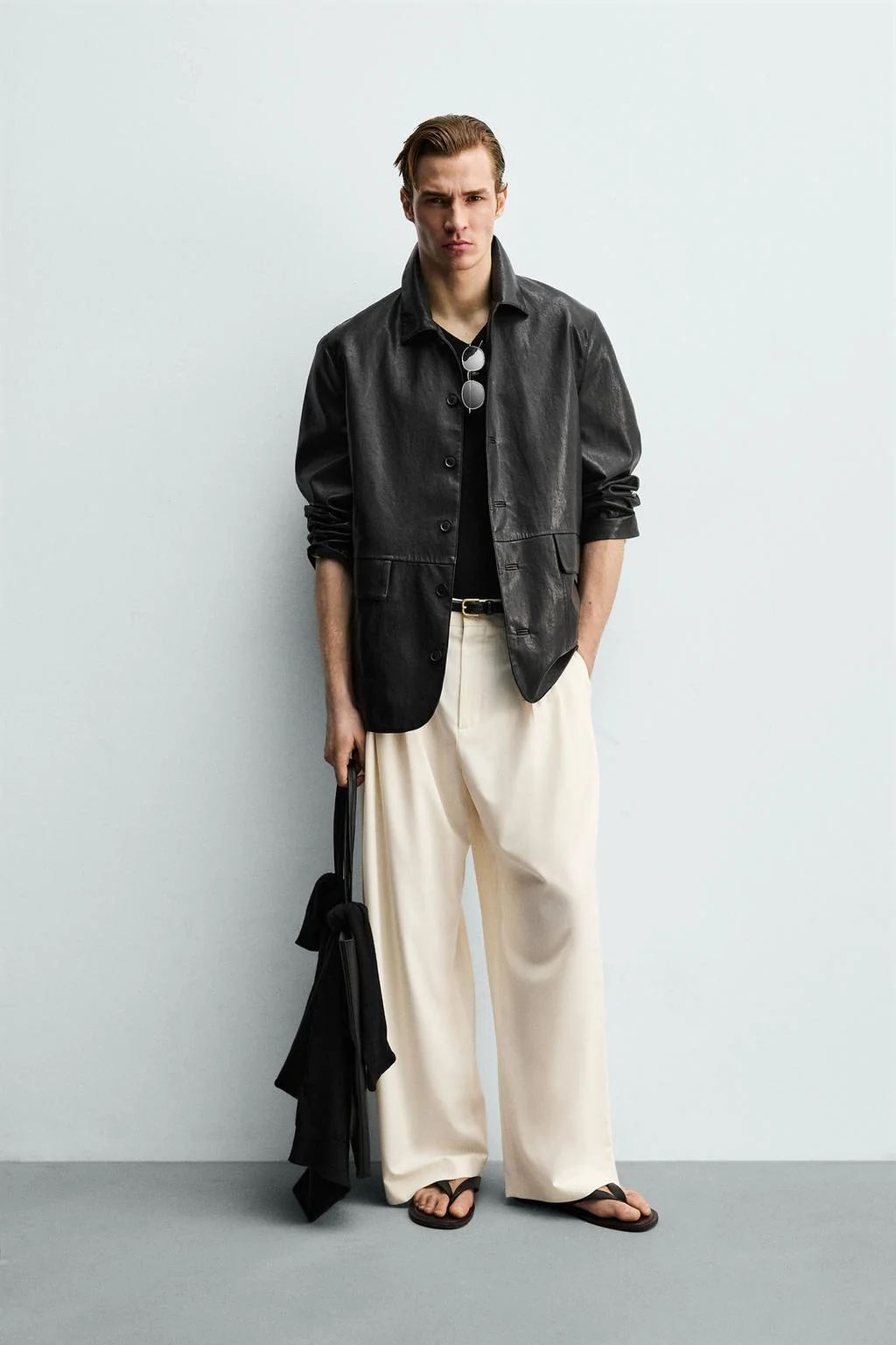 Верхняя рубашка свободного кроя из искусственной кожи