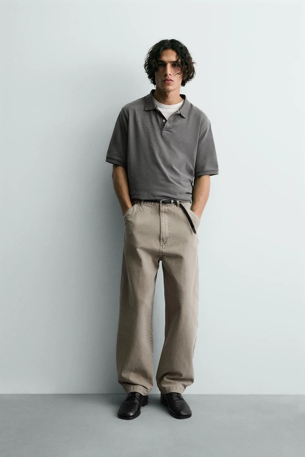 Брюки с эффектом потёртости с кроем баллон