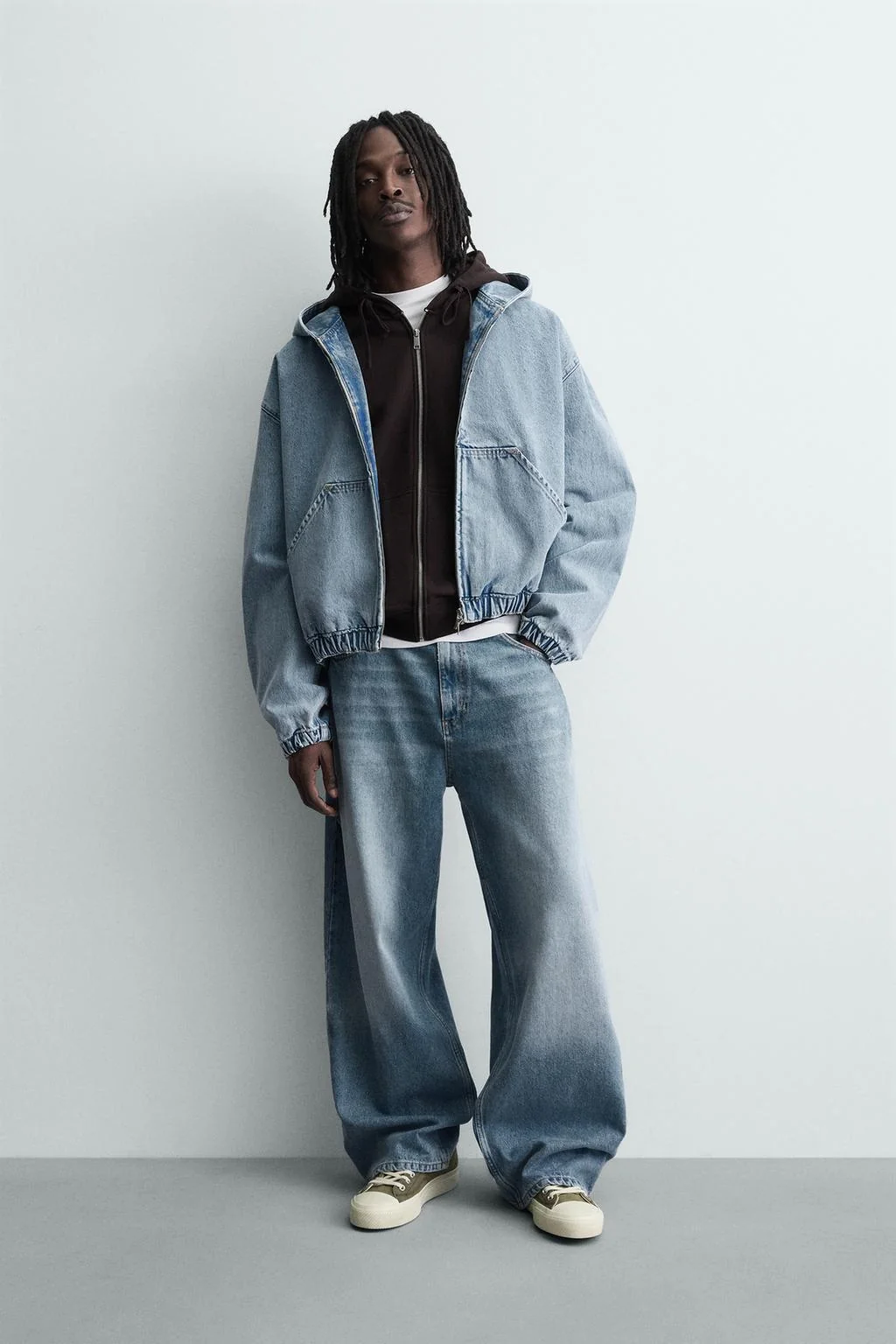 Куртка с капюшоном с эффектом потёртости — Деним