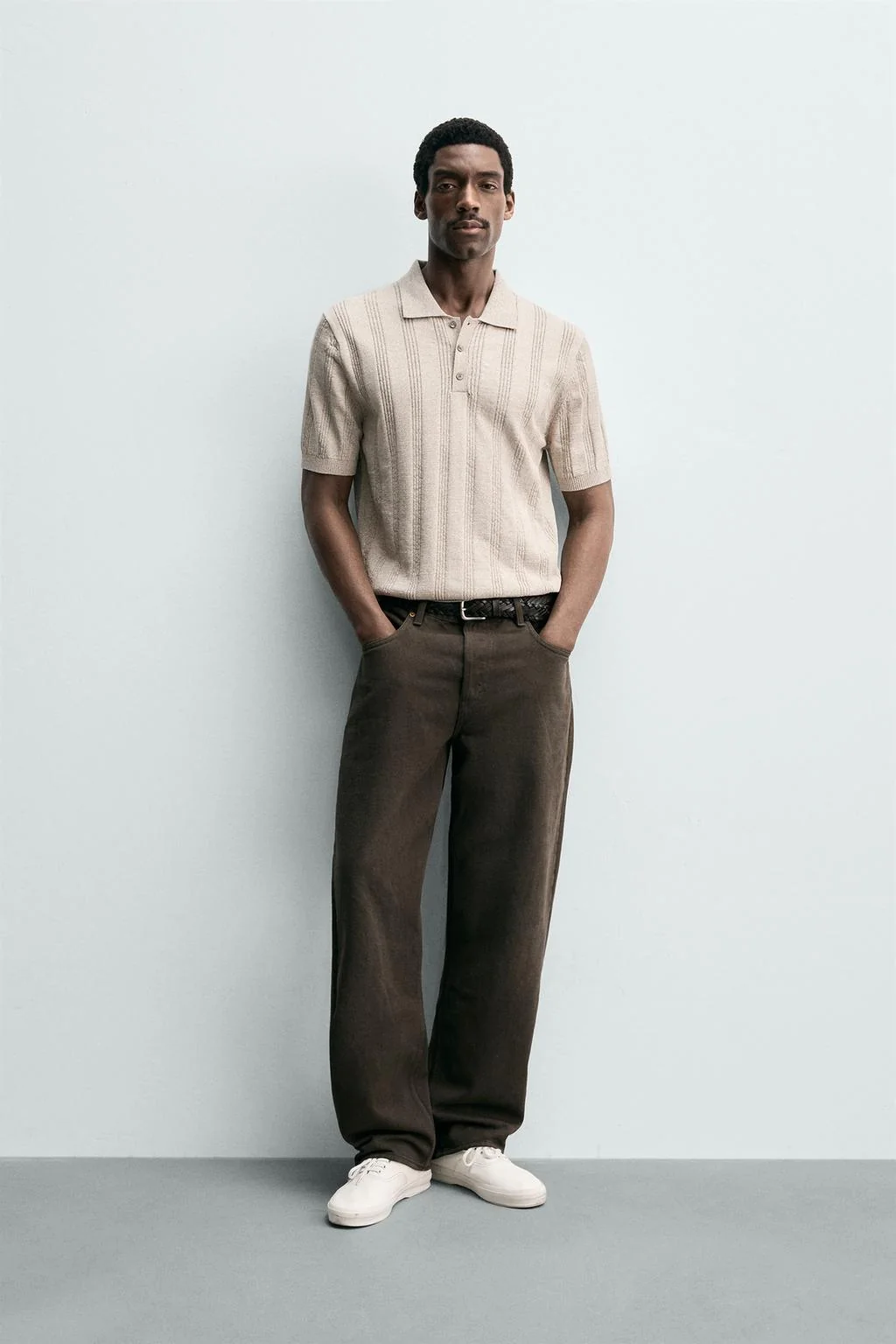 Поло рубчатый трикотажный обычного кроя