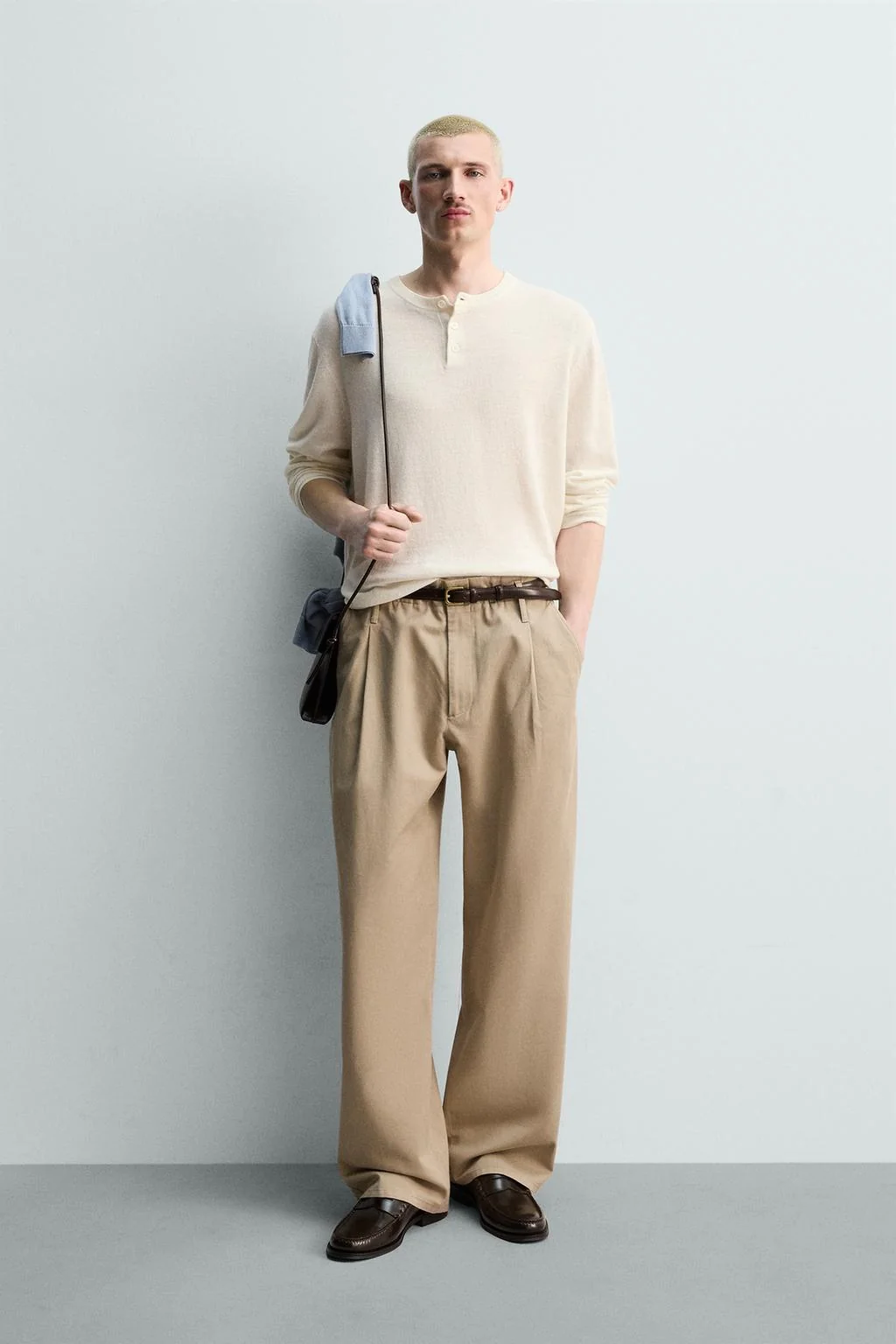 Свитер из льна и шерсти с воротником хенли — Свитеры | Кардиганы