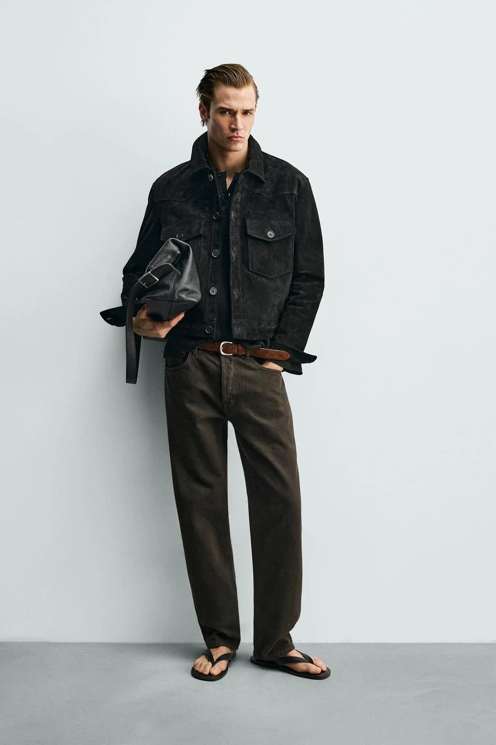 Укороченная замшевая куртка — Кожа