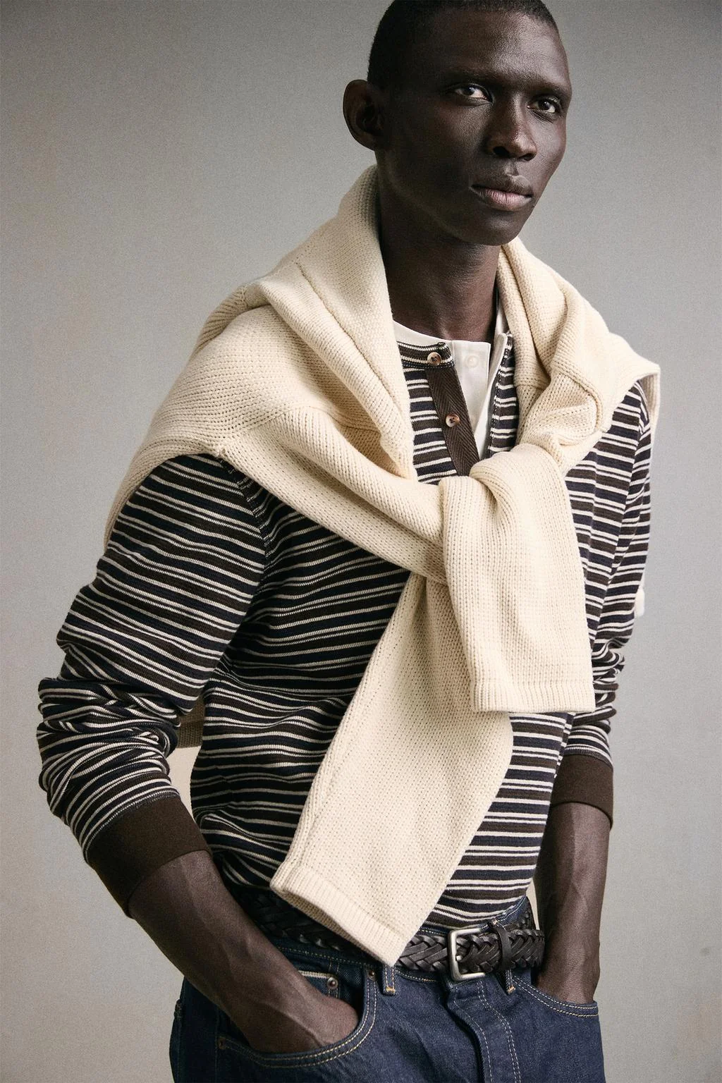 Полосатая футболка с воротником хенли — Хенли