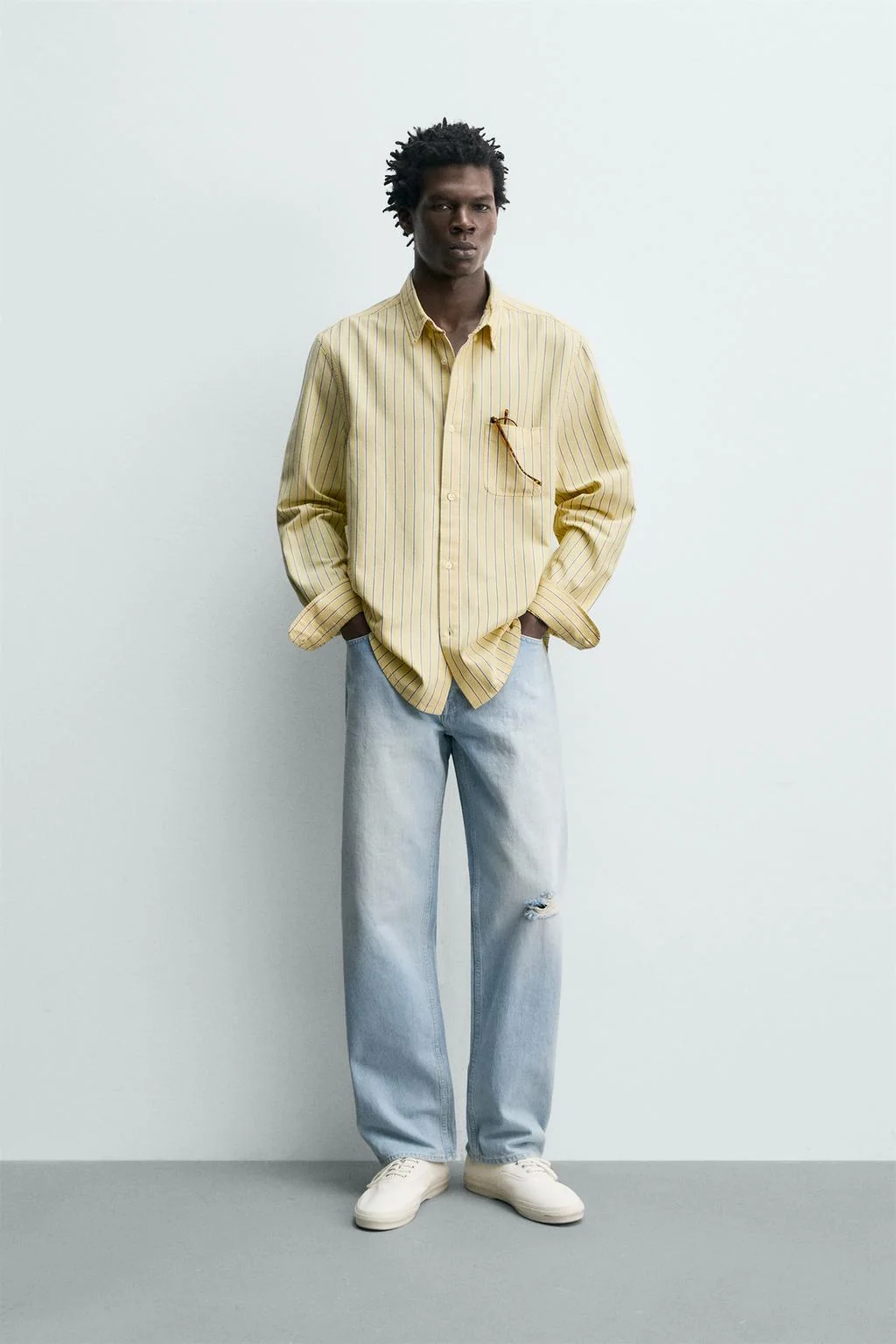 Полосатая рубашка в стиле оксфорд — С принтом