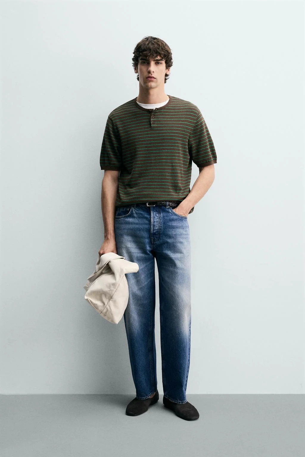 Вязаная футболка хенли из хлопка с льном — Свитера | кардиганы