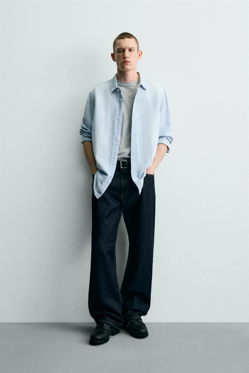 Деним рубашка из льна и хлопка — Лён и лён-микс