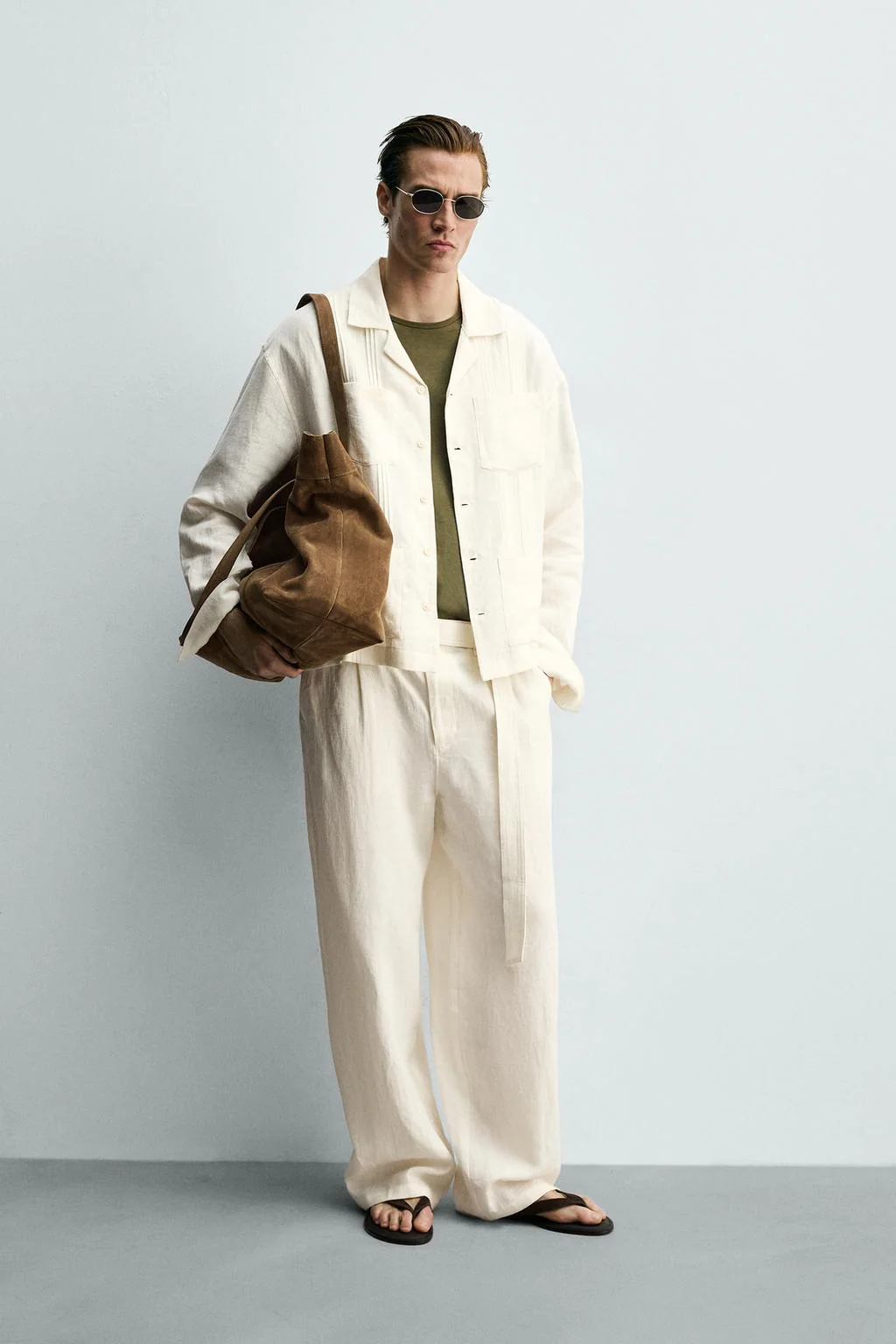 Расслабленный крой льняные брюки 100% лен с поясом