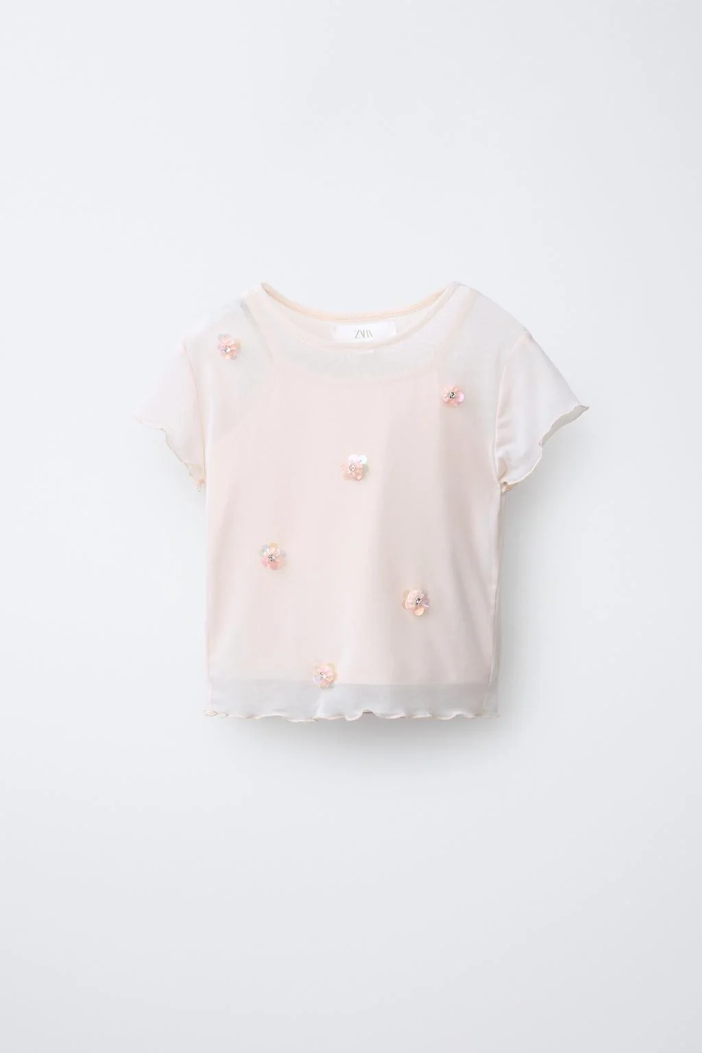 Двойная туниковая футболка с цветком — С коротким рукавом