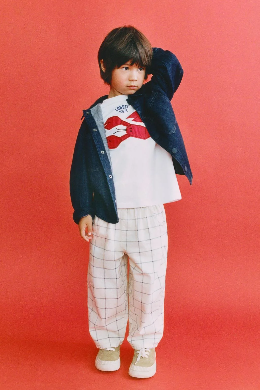 Свободные брюки из хлопка и льна в клетку — Однотонные