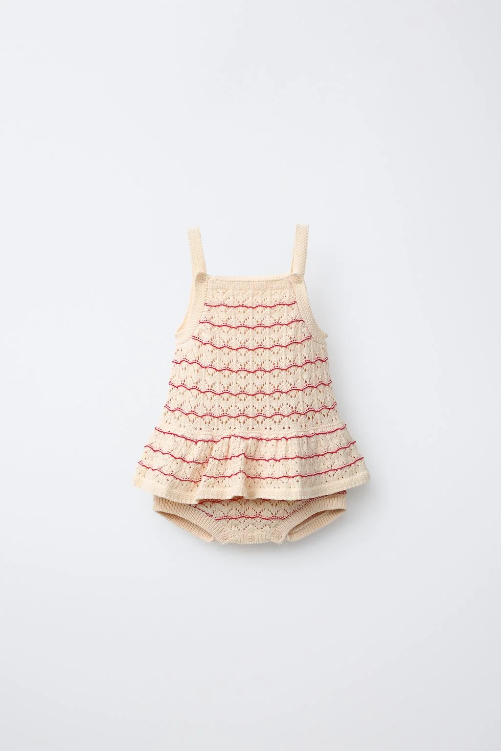 Комбинезон с полосами, рюшами и ажурной вышивкой — 6-9 месяцев | 74 см