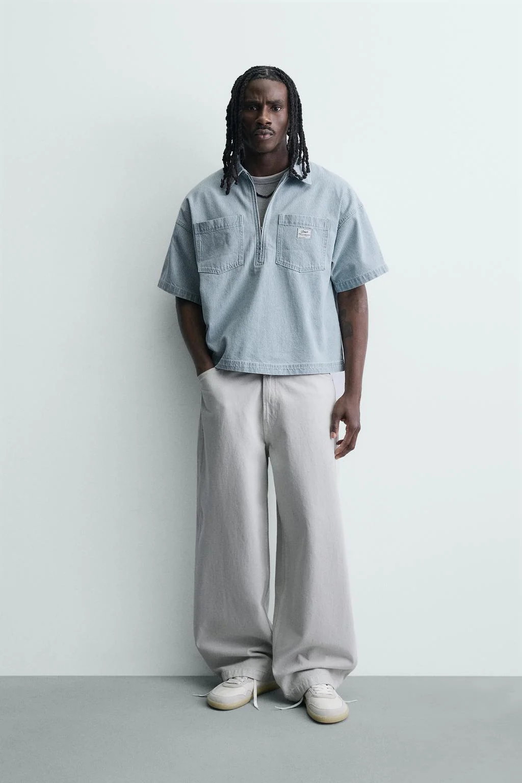 Поло свободного кроя, варёное, в полоску — Деним