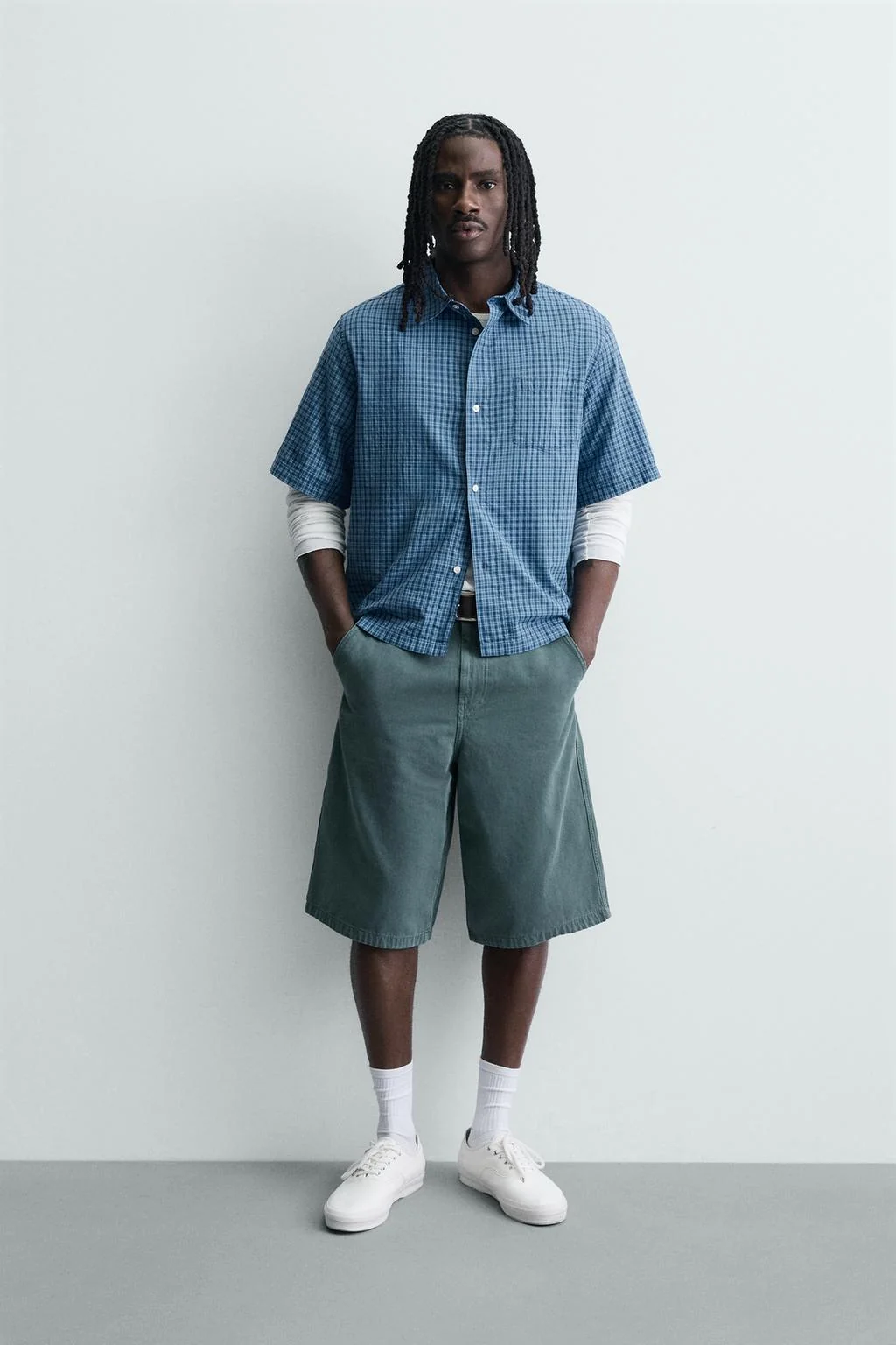 Клетчатая рубашка объёмного кроя — Деним